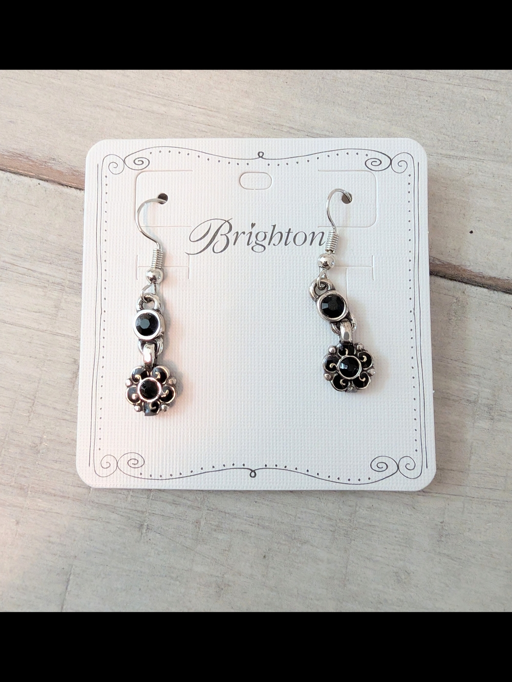 Brighton Black and Silver Floral Dangle Earrings